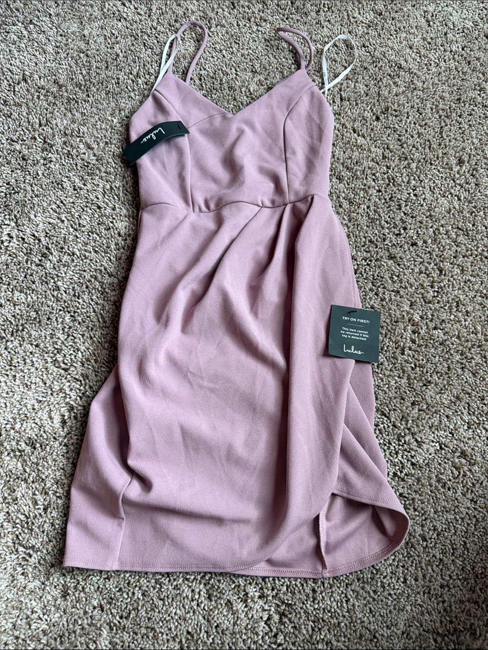 Lulu's Mauve Spaghetti-Strap V-Neck Mini Dress